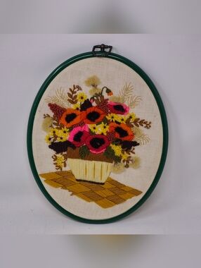 Vintage Crewl Floral Embroidery Wall Hanging